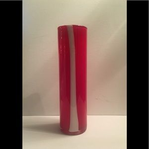 Red Glass Vase with White Stripe